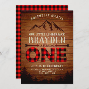 Lumberjack Buffalo Plaid First Birthday Invitation