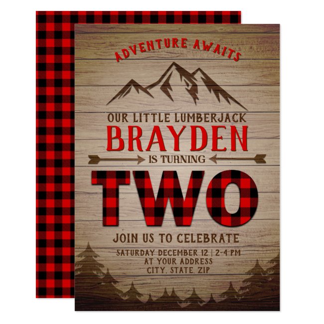 Lumberjack Buffalo Plaid Outdoor Second Birthday Invitation