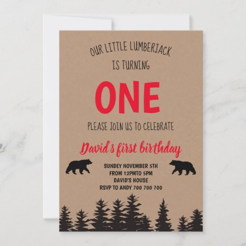 Lumberjack Buffalo Plaid Red Flannel Boy Birthday Invitation
