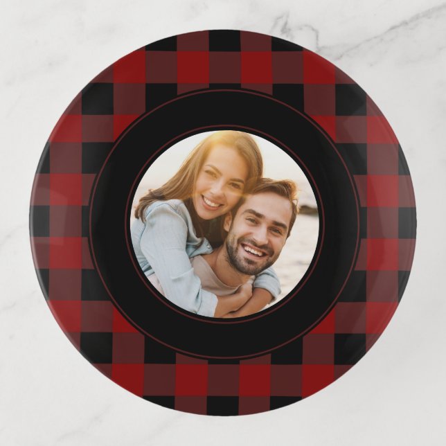 Lumberjack Buffalo Plaid YOUR Custom Photo Rustic Trinket Tray (Front)
