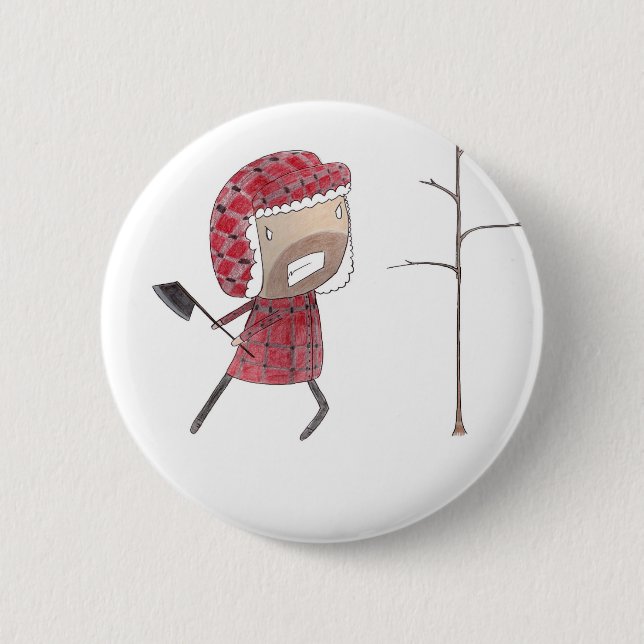 Lumberjack chops tree pinback button (Front)