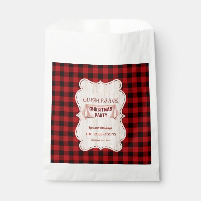 Lumberjack Christmas Party Red Buffalo Wood Favor Bag (Front)