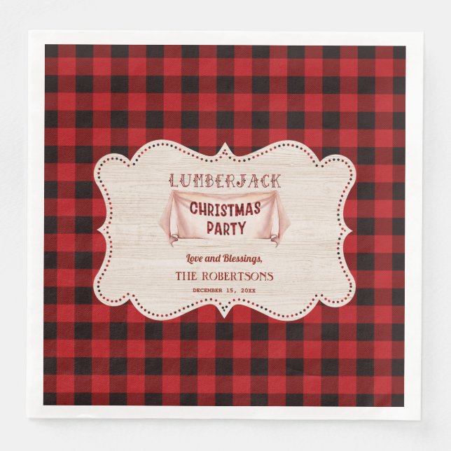 Lumberjack Christmas Party Red Buffalo Wood Paper Dinner Napkins (Front)