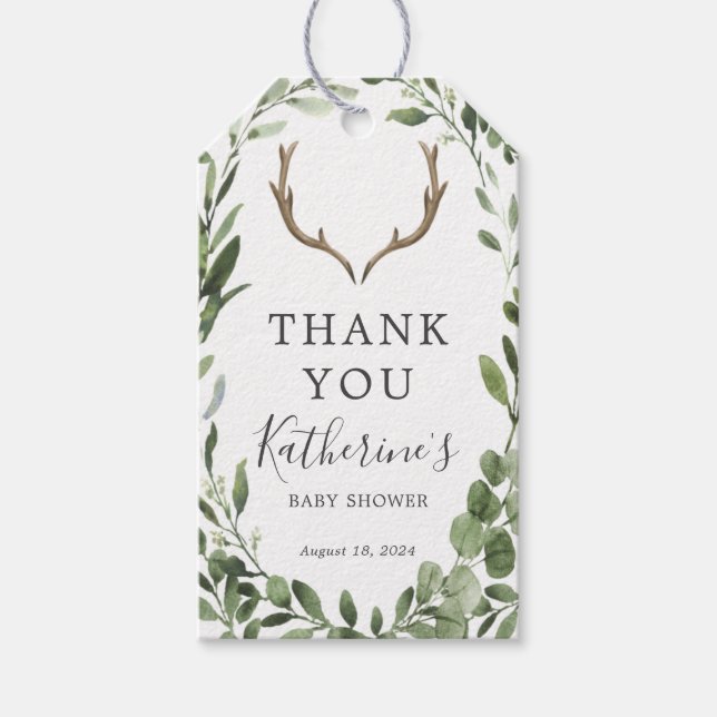 Lumberjack Deer Antler Baby Shower Favor Tag (Front)