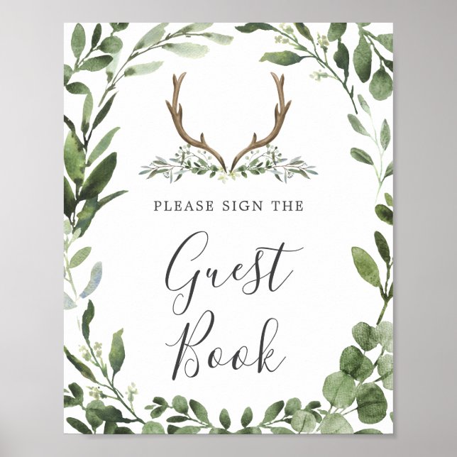 Lumberjack Deer Antler Baby Shower Guestbook Sign (Front)