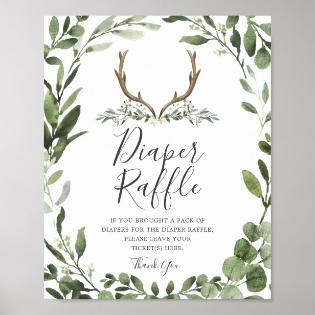 Lumberjack Deer Baby Shower Diaper Raffle Sign (Front)