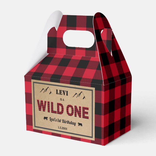 Lumberjack First Birthday, Wild One Favor Boxes (Front Side)