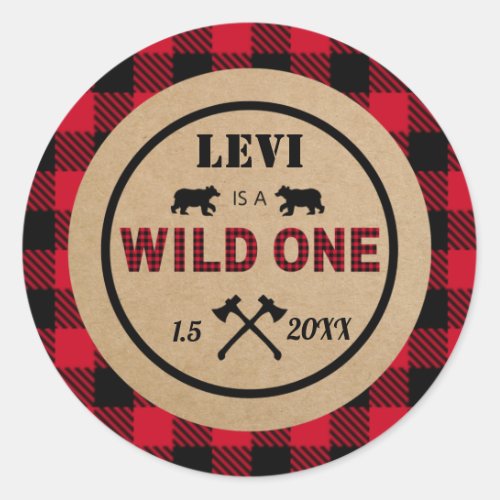 Lumberjack First Birthday Wild One Favor Classic Round Sticker