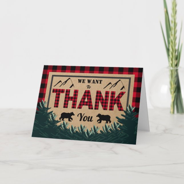 Lumberjack First Birthday, Wild One Thank You Card (Front)