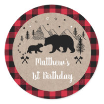 Lumberjack First Birthday Wilderness Bear Classic Round Sticker