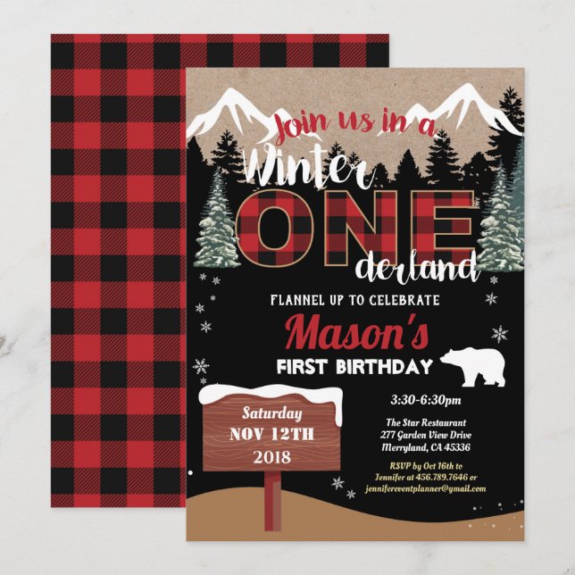 Lumberjack first birthday winter Onederland boy Invitation (Front/Back)