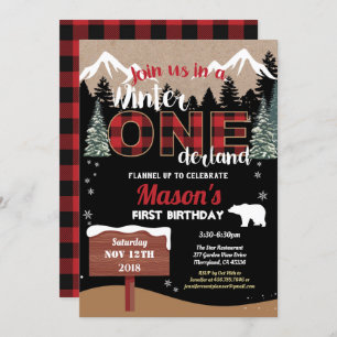Lumberjack first birthday winter Onederland boy Invitation