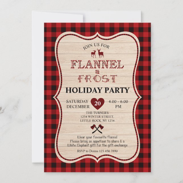 Lumberjack Flannel and Frost Christmas Holiday Invitation (Front)