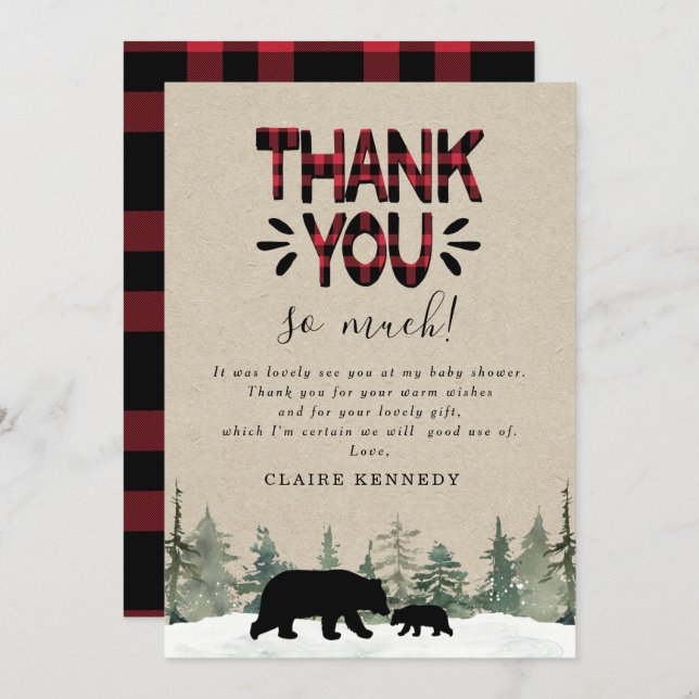 Lumberjack Flannel Baby Shower Thank You Card (Front/Back)