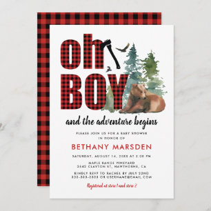 Lumberjack Flannel Bear Boy Baby Shower Invitation