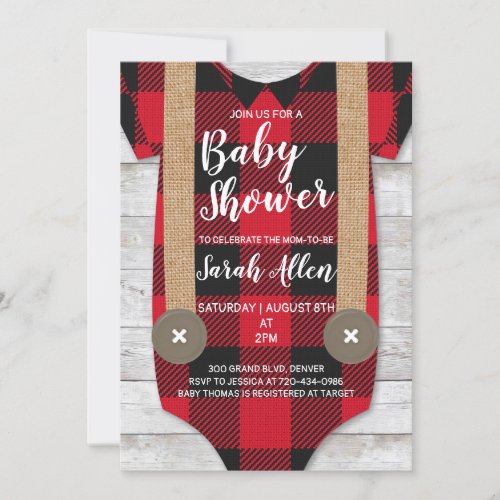 Lumberjack Flannel Boy Baby Shower Invitation