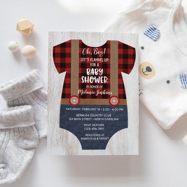 Lumberjack Flannel Boy Baby Shower Invitation