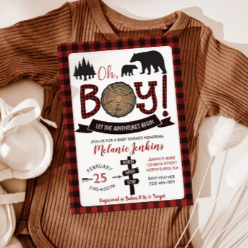 Lumberjack Flannel Boy Baby Shower Invitation Bear by YourMainEvent at Zazzle
