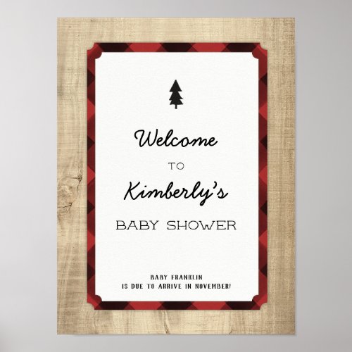 Lumberjack Flannel Boy Baby Shower Welcome Poster