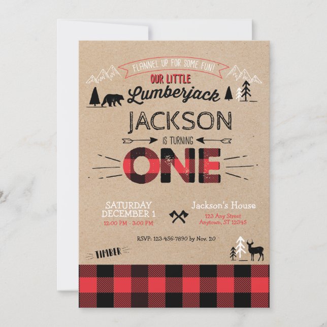 Lumberjack Flannel First Birthday Invitation (Front)