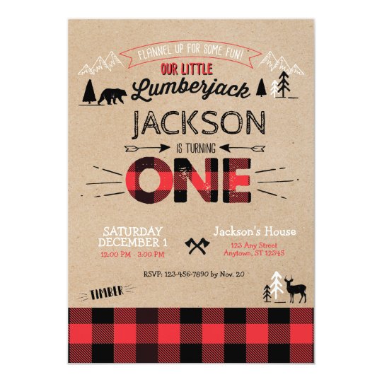 Lumberjack Flannel First Birthday Invitation | Zazzle.com