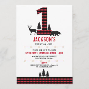 Lumberjack Flannel First One Birthday Party Invite