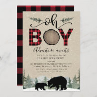 Lumberjack Flannel Kraft Oh Boy Baby Shower Invitation