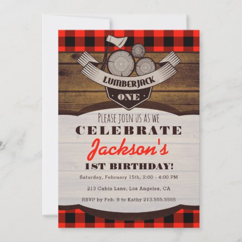 Lumberjack Flannel Woodsy Boy Birthday Invitation