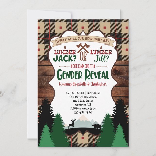 Lumberjack Gender Reveal Baby Shower Invitation (Front)