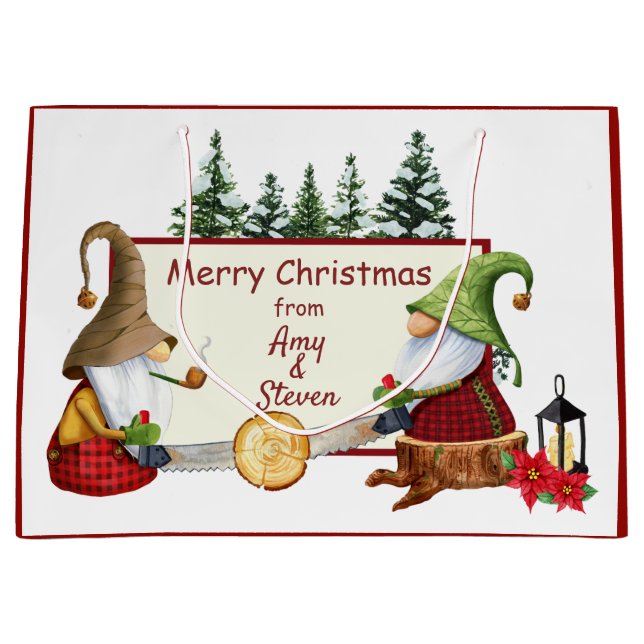 Lumberjack Gnomes Christmas Large Gift Bag (Front)