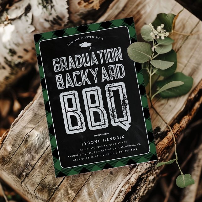Lumberjack Green Plaid BBQ Graduation Party Invitation (Creator Uploaded)