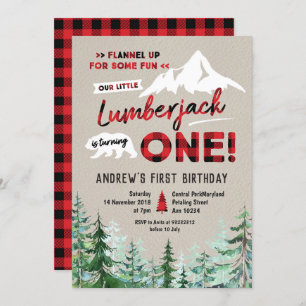 Lumberjack is turning one birthday invitation
