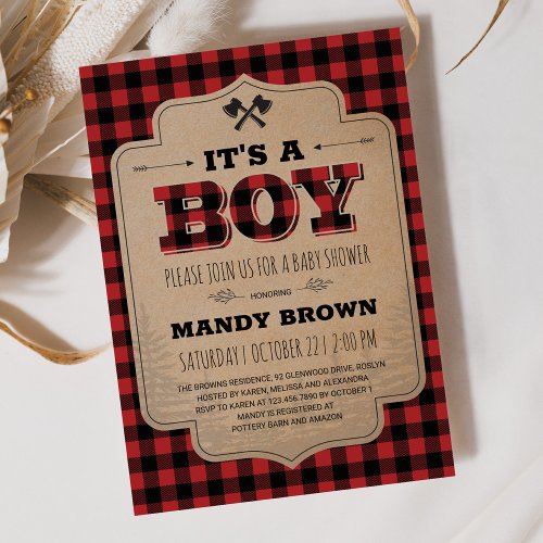 Lumberjack Its A Boy Baby Shower Invitation