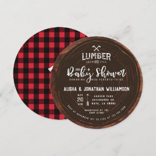 Lumberjack & Jill Baby Shower Wood & Red Plaid Invitation