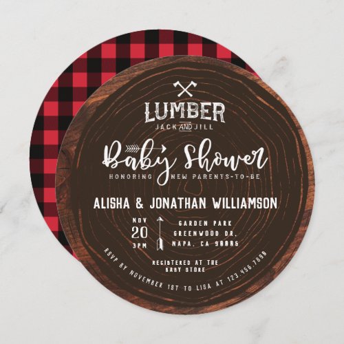 Lumberjack  Jill Baby Shower Wood  Red Plaid Invitation
