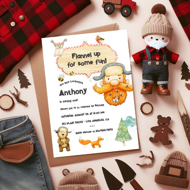 Lumberjack Kids Gingham Birthday Party Photo Invitation (Lumberjack Kids Gingham Birthday Party Photo Invitation)