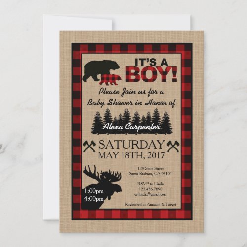 Lumberjack Little Hunter Baby Shower Invitation