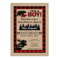 Lumberjack Little Hunter Baby Shower Invitation