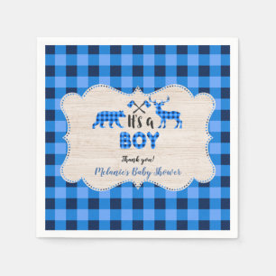 Lumberjack Little Hunter Blue Plaid Baby Shower Napkins