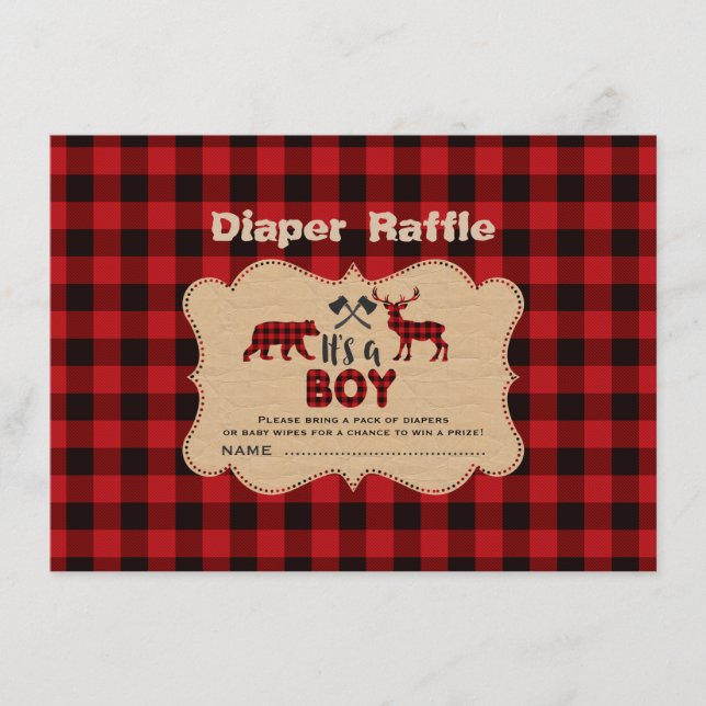 Lumberjack Little Hunter Boy Diaper Raffle Ticket Enclosure Card (Front)