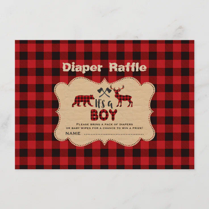 Lumberjack Little Hunter Boy Diaper Raffle Ticket Enclosure Card | Zazzle