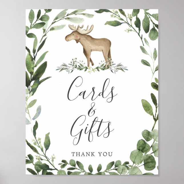 Lumberjack Moose Baby Shower Cards and Gifts Sign (Front)