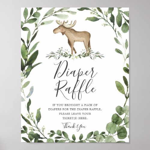 Lumberjack Moose Baby Shower Diaper Raffle Sign