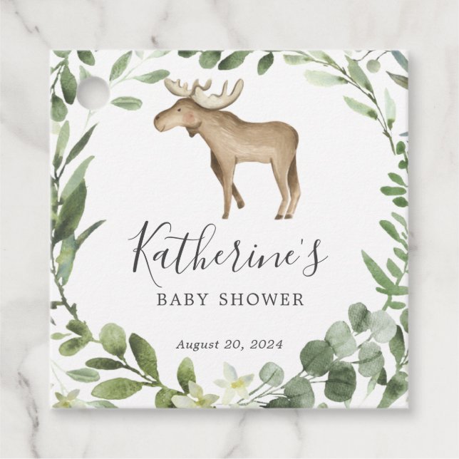 Lumberjack Moose Baby Shower Favor Tag (Front)