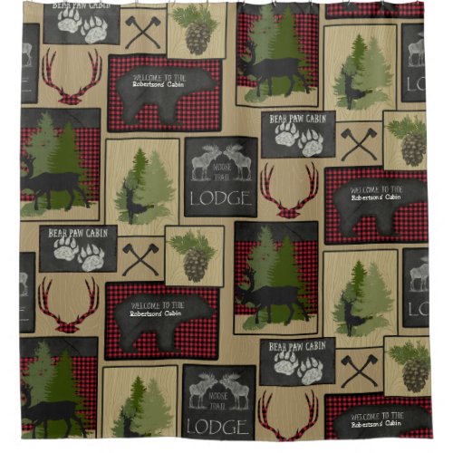 Lumberjack Mountain Bear Deer Cabin Personalized Shower Curtain