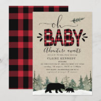 Lumberjack Oh Baby Flannel Baby Shower Invitation