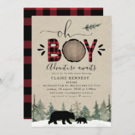 Lumberjack Oh Boy Flannel Baby Shower Invitation