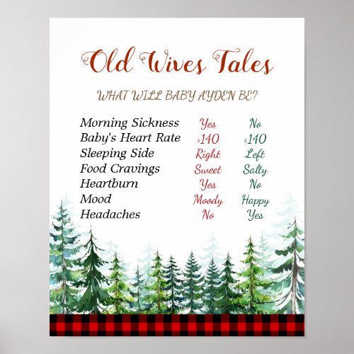 Lumberjack Old Wives Tales Gender Reveal Board Pos Poster