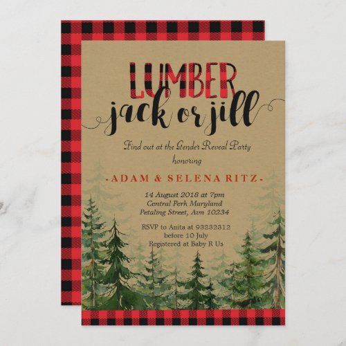 Lumberjack or Jill Gender Reveal Party Invitation