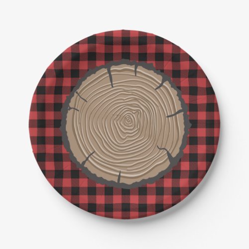 Lumberjack Paper Plates Red black Plaid Woodland